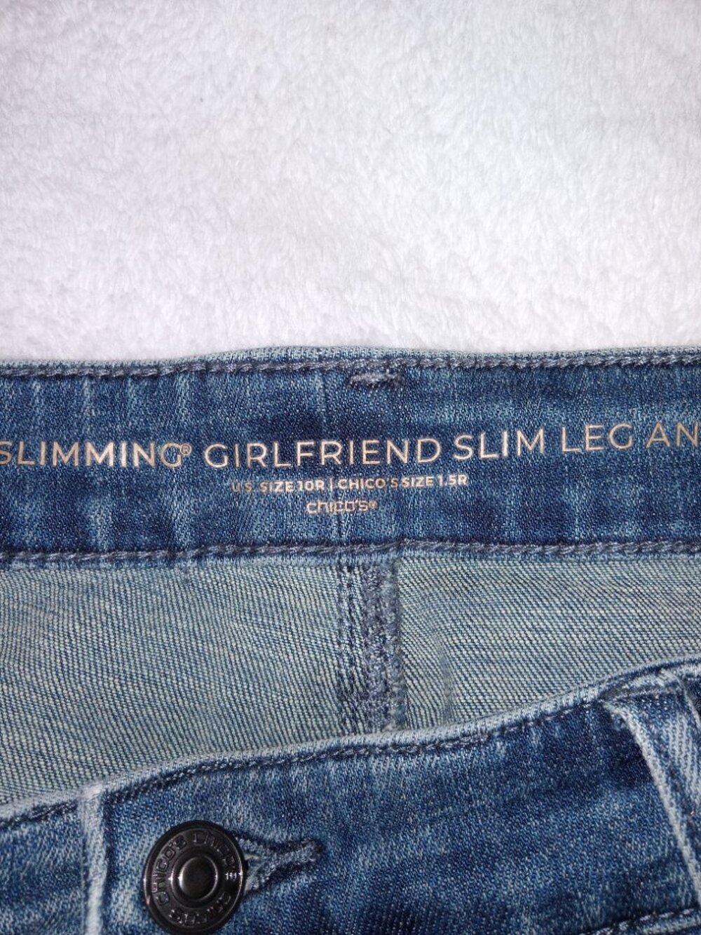 Chico's So Slimming Girlfriend Slim Leg Ankle Jeans Embroidered Patchwork Sz 10 - Picture 8 of 13